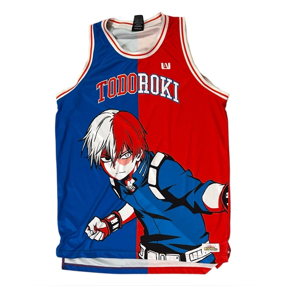My Hero Academia Todoroki Split Basketball Jersey Men’s Large Hot Topic Red Blue